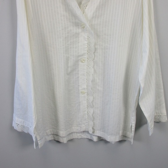 Celestine Pajama Set Women White Striped 100% Cotton Lace Trim Lounge Vtg 252 - Picture 7 of 16